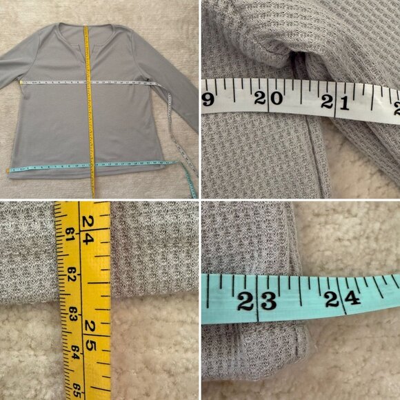 Womens Size XXL Waffle Knit Top V-Neck Long Sleeve Grey Casual Athleisure - Picture 6 of 7